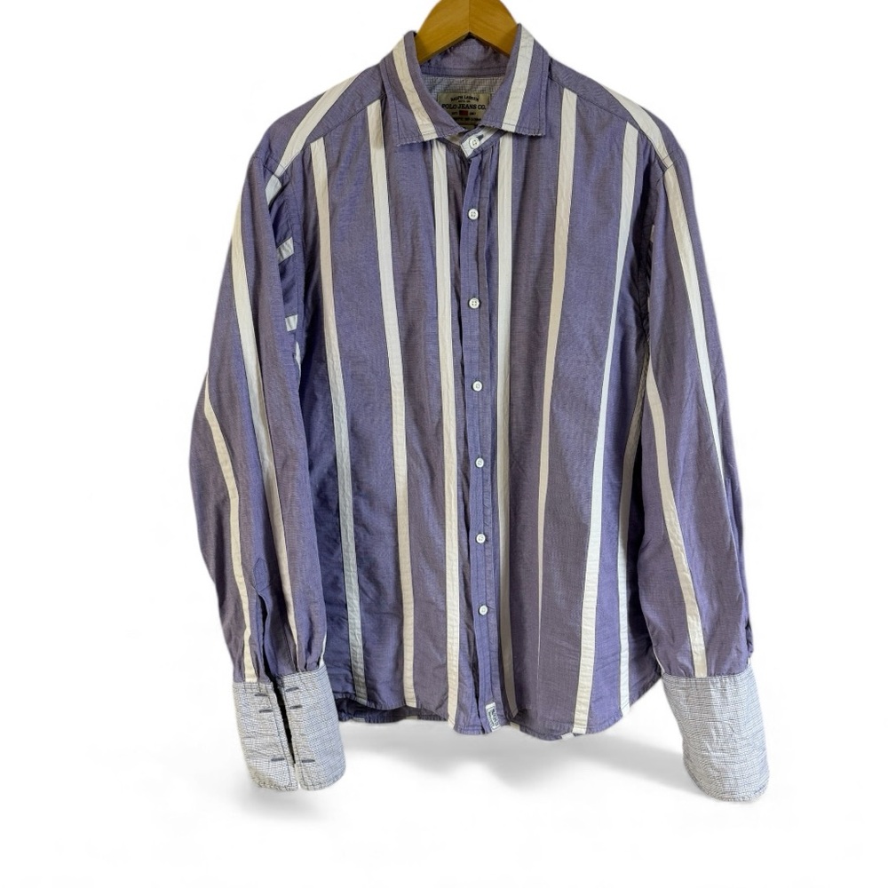Polo Jeans Co Ralph Lauren Men’s L French Cuff Striped Shirt Vintage Y2K - Picture 2 of 9